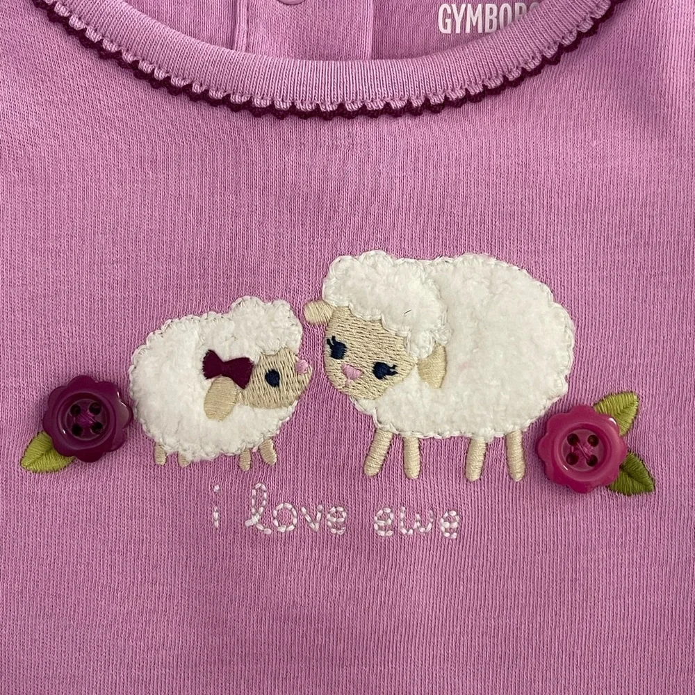 Gymboree Baby Girl Pink Lamb Appliqué Long Sleeve Bodysuit 100% cotton sz 6 -12
